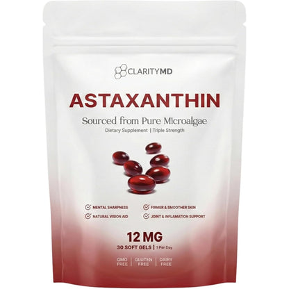 Astaxanthin 12mg Antioxidants Supplement – Natural Microalgae Source – Lipid-Based Softgel for Enhanced Absorption – Cognitive, Vision & Joint Support – 30 Softgels (Pack of 1)